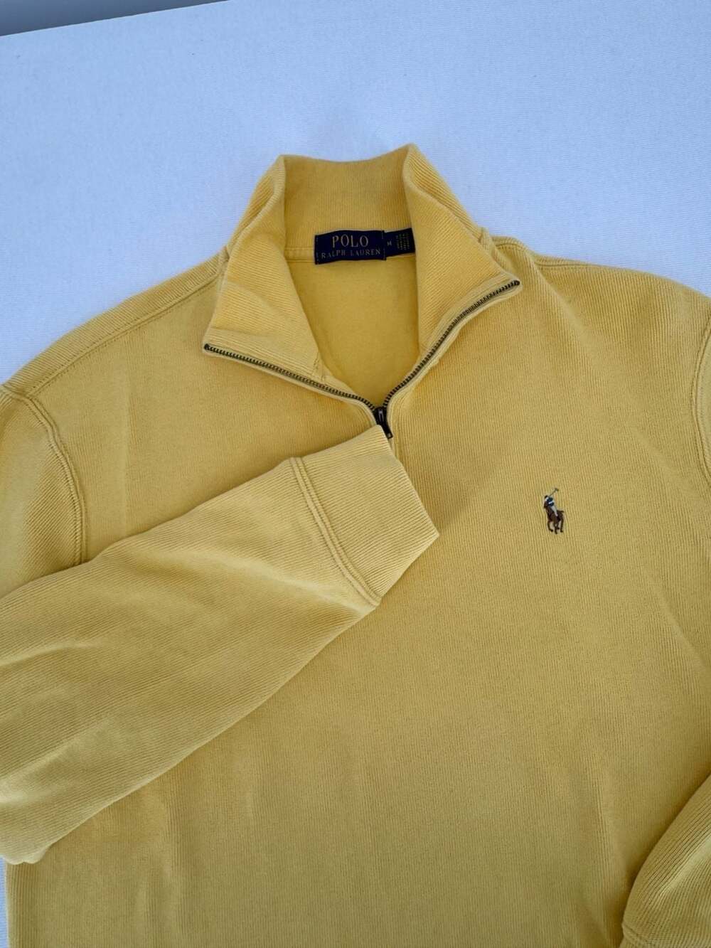 Polo Ralph Lauren Quarter Zip Sweater Size M Yellow Cotton
